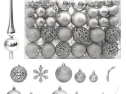 vidaXL 111 Piece Christmas Bauble Set Silver Polystyrene