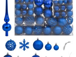vidaXL 111 Piece Christmas Bauble Set Blue Polystyrene
