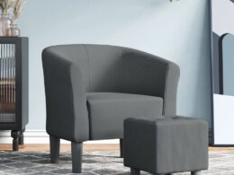 vidaXL Tub Chair with Footstool Dark Gray Fabric