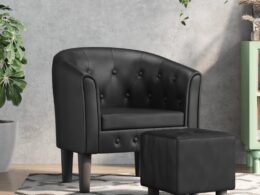 vidaXL Tub Chair with Footstool Black Faux Leather