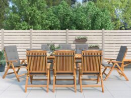 vidaXL Reclining Patio Chairs with Cushions 8 pcs Solid Wood Teak