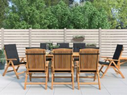 vidaXL Reclining Patio Chairs with Cushions 8 pcs Solid Wood Teak