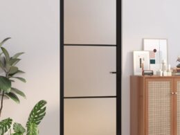 vidaXL Interior Door 32.7"x79.3" Black Matt Glass and Aluminum