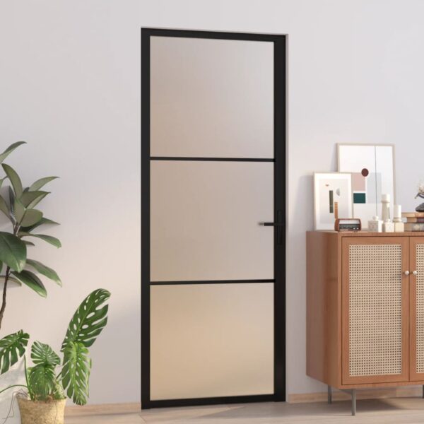vidaXL Interior Door 32.7"x79.3" Black Matt Glass and Aluminum