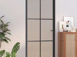 vidaXL Interior Door 36.6"x79.3" Black Matt Glass and Aluminum