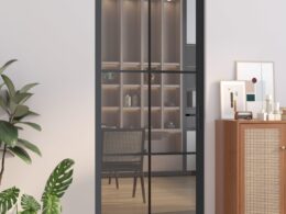 vidaXL Interior Door 36.6"x79.3" Black ESG Glass and Aluminum