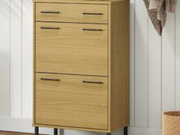 vidaXL Shoe Rack with Metal Legs Brown Solid Wood Pine OSLO