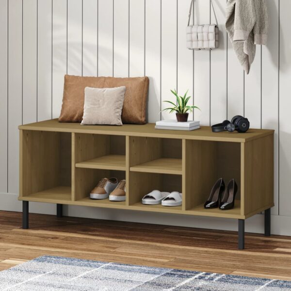 vidaXL Shoe Rack with Metal Legs Brown 41.7"x13.8"x17.7" Solid Wood OSLO