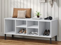 vidaXL Shoe Rack with Metal Legs White 41.7"x13.8"x17.7" Solid Wood OSLO
