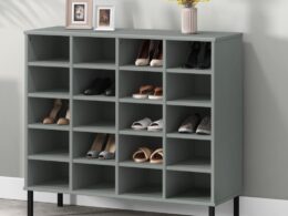 vidaXL Shoe Rack with Metal Legs Gray 37.4"x13.8"x33.9" Solid Wood OSLO