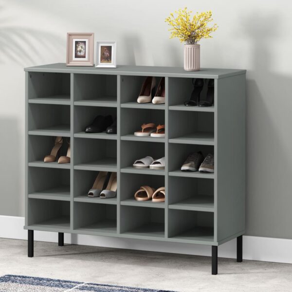 vidaXL Shoe Rack with Metal Legs Gray 37.4"x13.8"x33.9" Solid Wood OSLO
