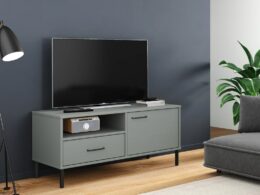 vidaXL TV Stand with Metal Legs Gray Solid Wood Pine OSLO