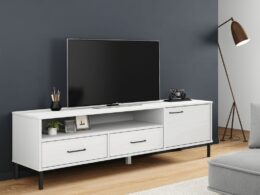 vidaXL TV Stand with Metal Legs White Solid Wood Pine OSLO