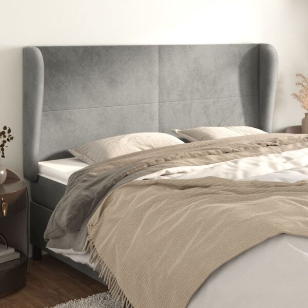 vidaXL Headboard with Ears Light Gray 72"x9.1"x46.5"/50.4" Velvet