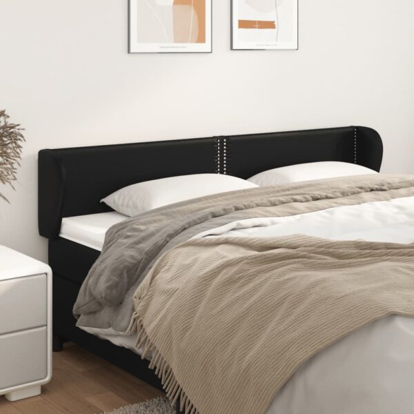 vidaXL Headboard with Ears Black 64.2"x9.1"x30.7"/34.6" Faux Leather