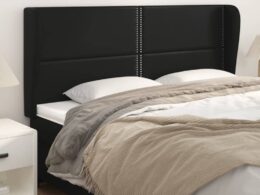 vidaXL Headboard with Ears Black 72"x9.1"x46.5"/50.4" Faux Leather