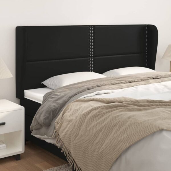 vidaXL Headboard with Ears Black 72"x9.1"x46.5"/50.4" Faux Leather