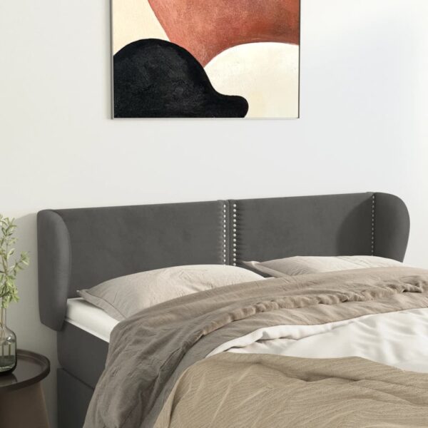 vidaXL Headboard with Ears Dark Gray 57.9"x9.1"x30.7"/34.6" Velvet