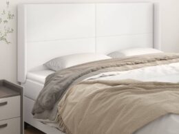 vidaXL Headboard with Ears White 64.2"x6.3"x46.5"/50.4" Faux Leather