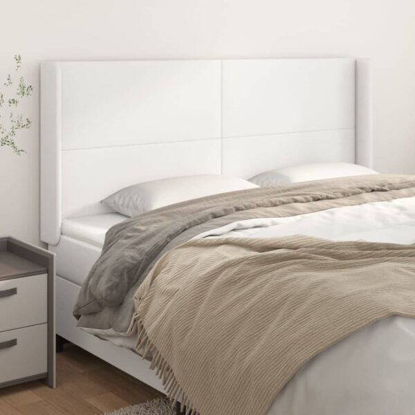 vidaXL Headboard with Ears White 64.2"x6.3"x46.5"/50.4" Faux Leather