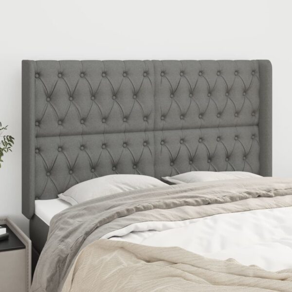 vidaXL Headboard with Ears Dark Gray 57.9"x6.3"x46.5"/50.4" Fabric