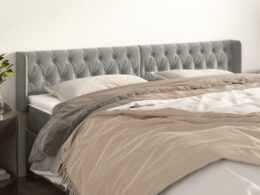 vidaXL Headboard with Ears Light Gray 72"x6.3"x30.7"/34.6" Velvet