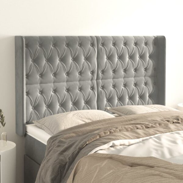 vidaXL Headboard with Ears Light Gray 57.9"x6.3"x46.5"/50.4" Velvet