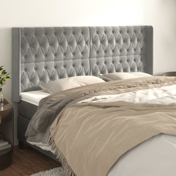 vidaXL Headboard with Ears Light Gray 79.9"x6.3"x46.5"/50.4" Velvet