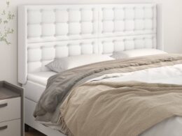 vidaXL Headboard with Ears White 72"x6.3"x46.5"/50.4" Faux Leather