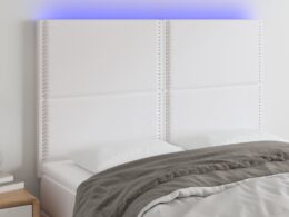 vidaXL LED Headboard White 56.7"x2"x46.5"/50.4" Faux Leather