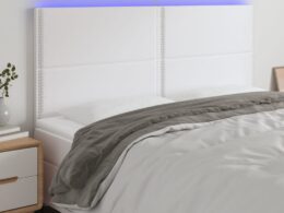 vidaXL LED Headboard White 63"x2"x46.5"/50.4" Faux Leather