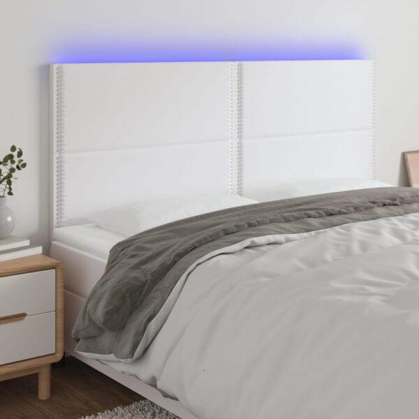 vidaXL LED Headboard White 63"x2"x46.5"/50.4" Faux Leather