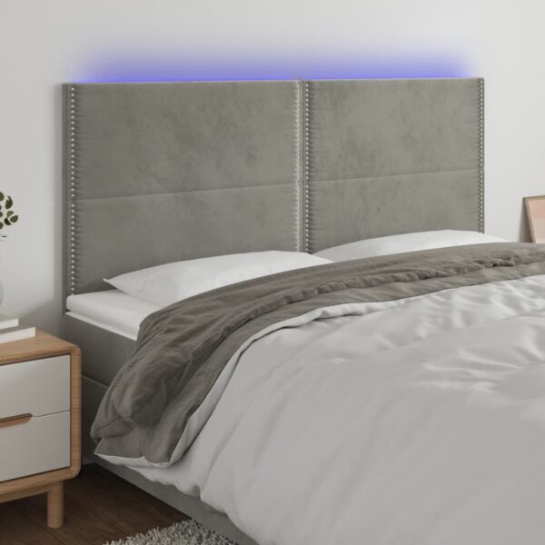 vidaXL LED Headboard Light Gray 63"x2"x46.5"/50.4" Velvet