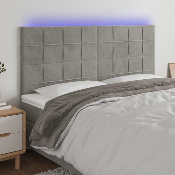 vidaXL LED Headboard Light Gray 78.7"x2"x46.5"/50.4" Velvet