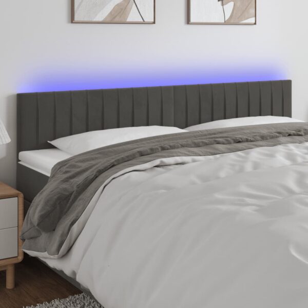 vidaXL LED Headboard Dark Gray 63"x2"x30.7"/34.6" Velvet