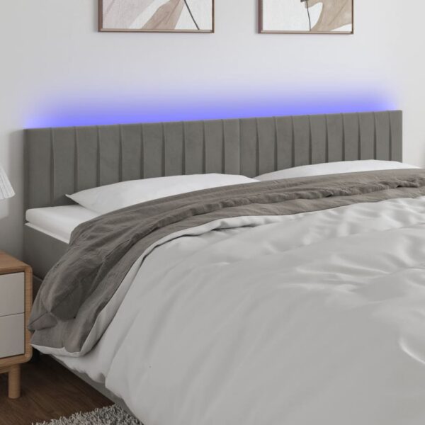 vidaXL LED Headboard Light Gray 78.7"x2"x30.7"/34.6" Velvet