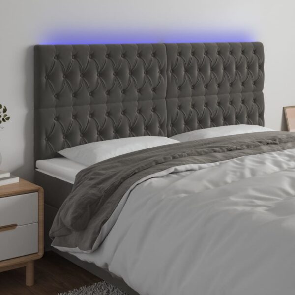 vidaXL LED Headboard Dark Gray 78.7"x2.8"x46.5"/50.4" Velvet