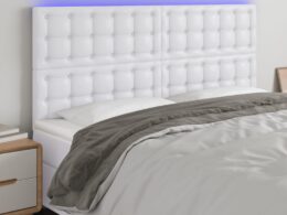 vidaXL LED Headboard White 63"x2"x46.5"/50.4" Faux Leather