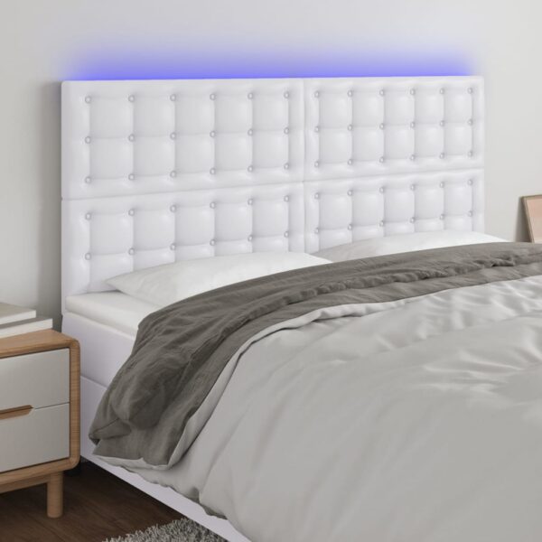 vidaXL LED Headboard White 63"x2"x46.5"/50.4" Faux Leather