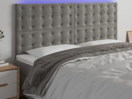 vidaXL LED Headboard Light Gray 63"x2"x46.5"/50.4" Velvet
