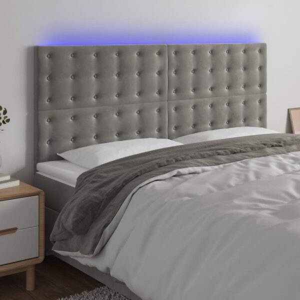 vidaXL LED Headboard Light Gray 63"x2"x46.5"/50.4" Velvet