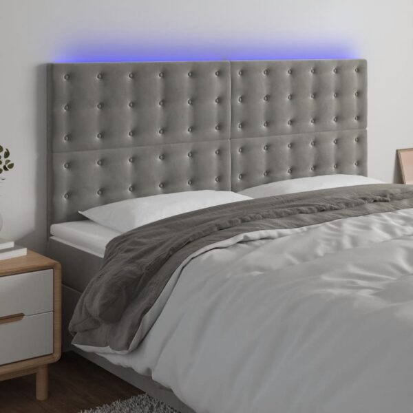 vidaXL LED Headboard Light Gray 78.7"x2"x46.5"/50.4" Velvet
