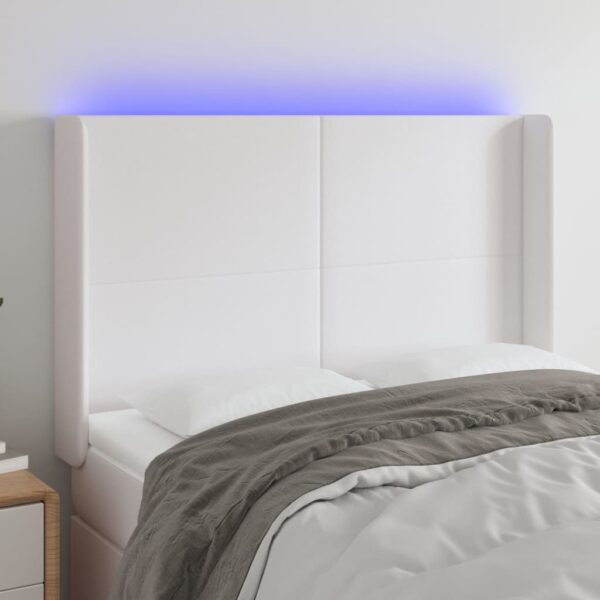 vidaXL LED Headboard White 57.9"x6.3"x46.5"/50.4" Faux Leather