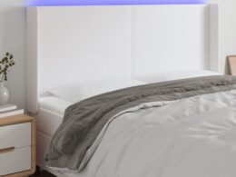 vidaXL LED Headboard White 72"x6.3"x46.5"/50.4" Faux Leather