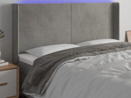 vidaXL LED Headboard Light Gray 72"x6.3"x46.5"/50.4" Velvet