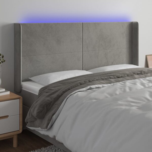 vidaXL LED Headboard Light Gray 72"x6.3"x46.5"/50.4" Velvet