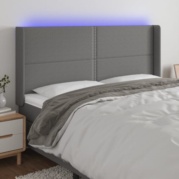 vidaXL LED Headboard Dark Gray 72"x6.3"x46.5"/50.4" Fabric