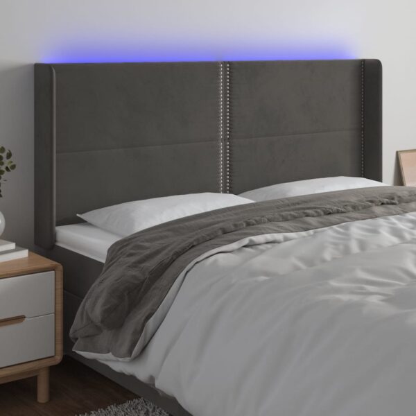 vidaXL LED Headboard Dark Gray 72"x6.3"x46.5"/50.4" Velvet