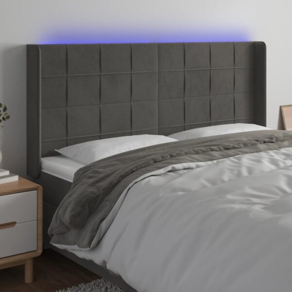 vidaXL LED Headboard Dark Gray 64.2"x6.3"x46.5"/50.4" Velvet