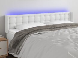 vidaXL LED Headboard White 79.9"x6.3"x30.7"/34.6" Faux Leather